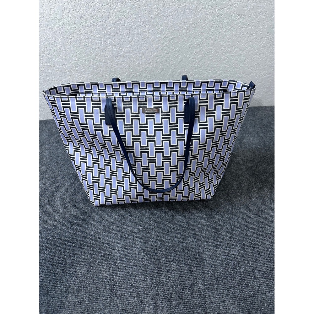 Kate Spade New York Large Geometric Print Coated Canvas Tote Shoulder Bag Navy